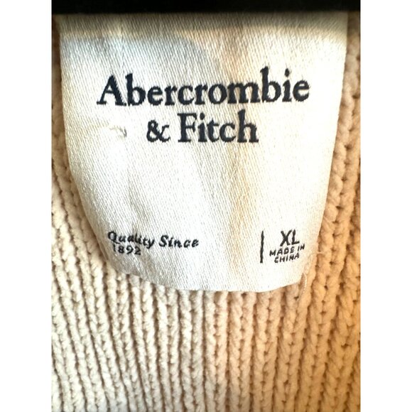 Abercrombie & Fitch XL Beige Ribbed Heavy Knit Cardigan Sweater Pockets Cottage - Picture 4 of 11